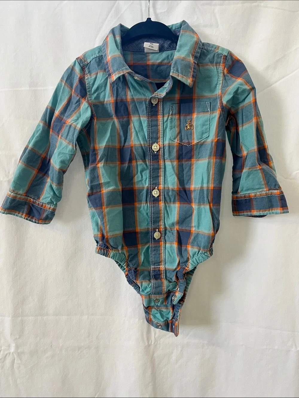 GAP Plaid Button-Front One-Piece Bodysuit - Teal, Navy & Orange